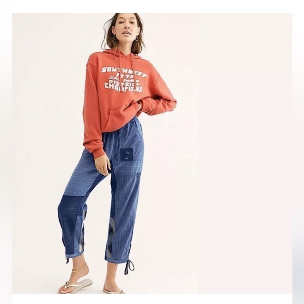 Free People denim blue mixed media patchwork pants